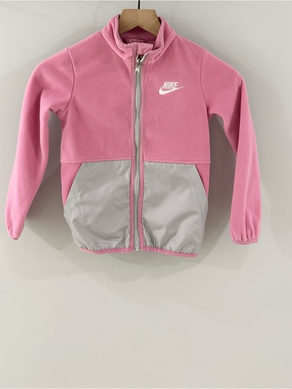 Nike Girl’s Zip Front Fleece Jacket // Pink & Gray // Medium (5-6 Years)